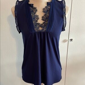 Elegant Navy Lace Trim Top